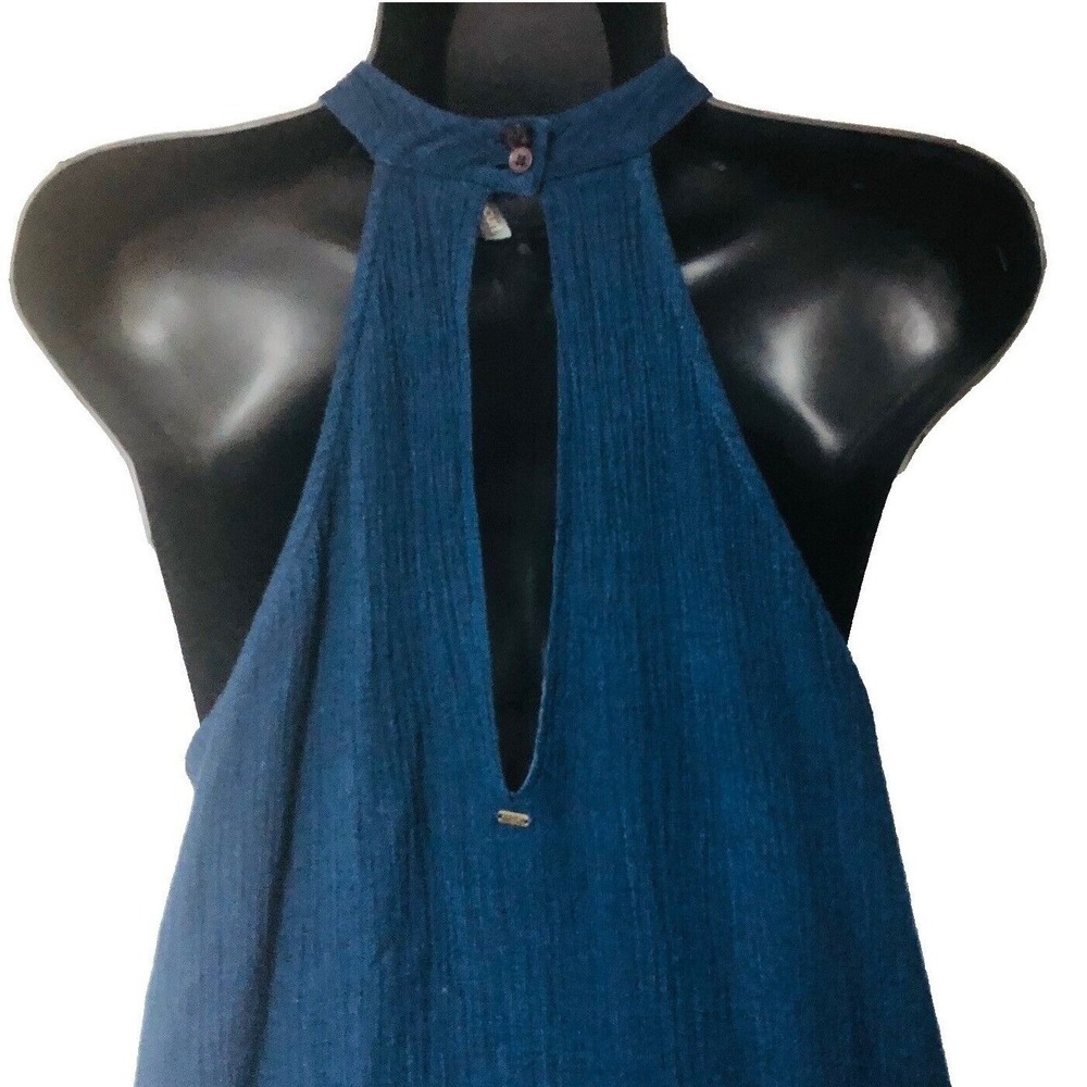Rip Curl Halter Dress Surf Beach Navy Gauze Embroidered Resort Coastal Womens M - Picture 3 of 8